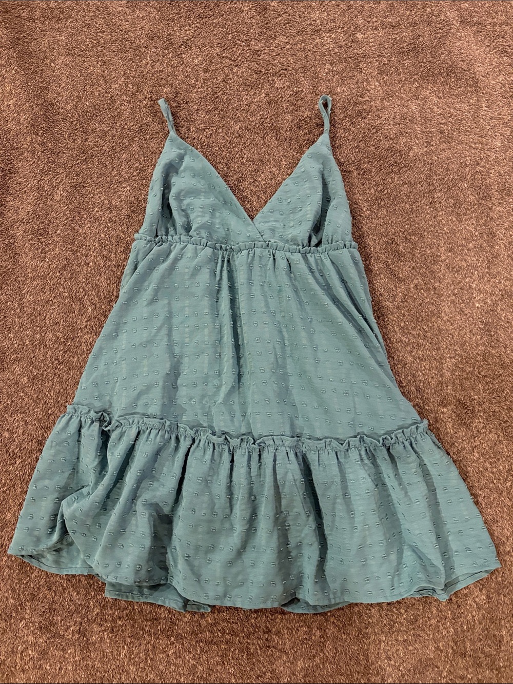 Forever 21 Dusty Teal Textured Ruffle Mini Dress